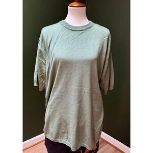 Domani Platinum Lightweight Knit Green Short Sleeve Top Women's L‎